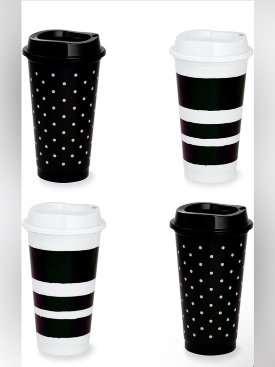 kate spade Other - kate spade Black and White Striped Travel Tumbler